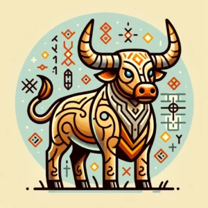 DALL·E 2024-05-01 13.26.12 - Create a digital artwork of a bull, stylized in a simple cartoon-like manner with minimal Norse and Celtic rune patterns. The bull should have clear,