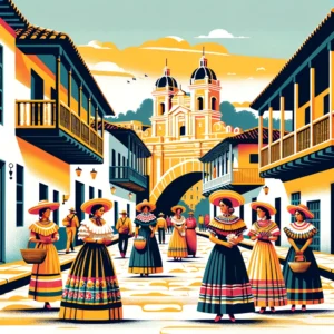 DALL·E 2024-05-03 04.11.34 - Create a vibrant illustration inspired by the city of Popayán, Colombia, in the style of the previously uploaded Latin American folk art. The scene sh