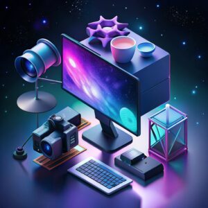 computer-and-video-editing-elements--white-backgro